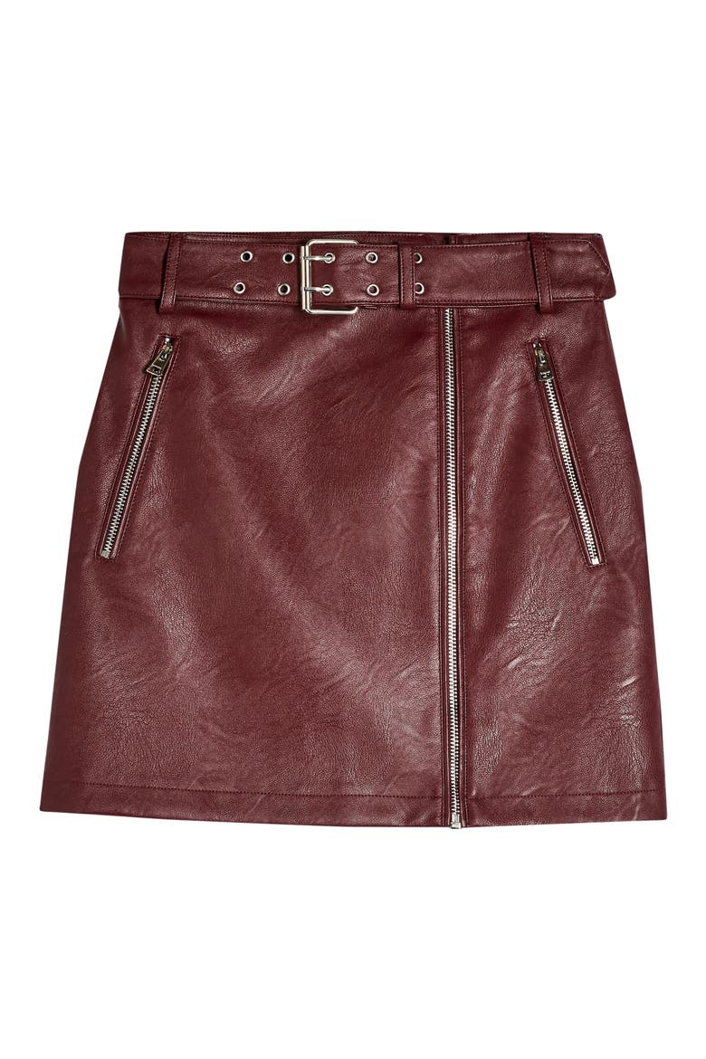 Hardware Faux Leather Miniskirt, Alternate, color, BURGUNDY
