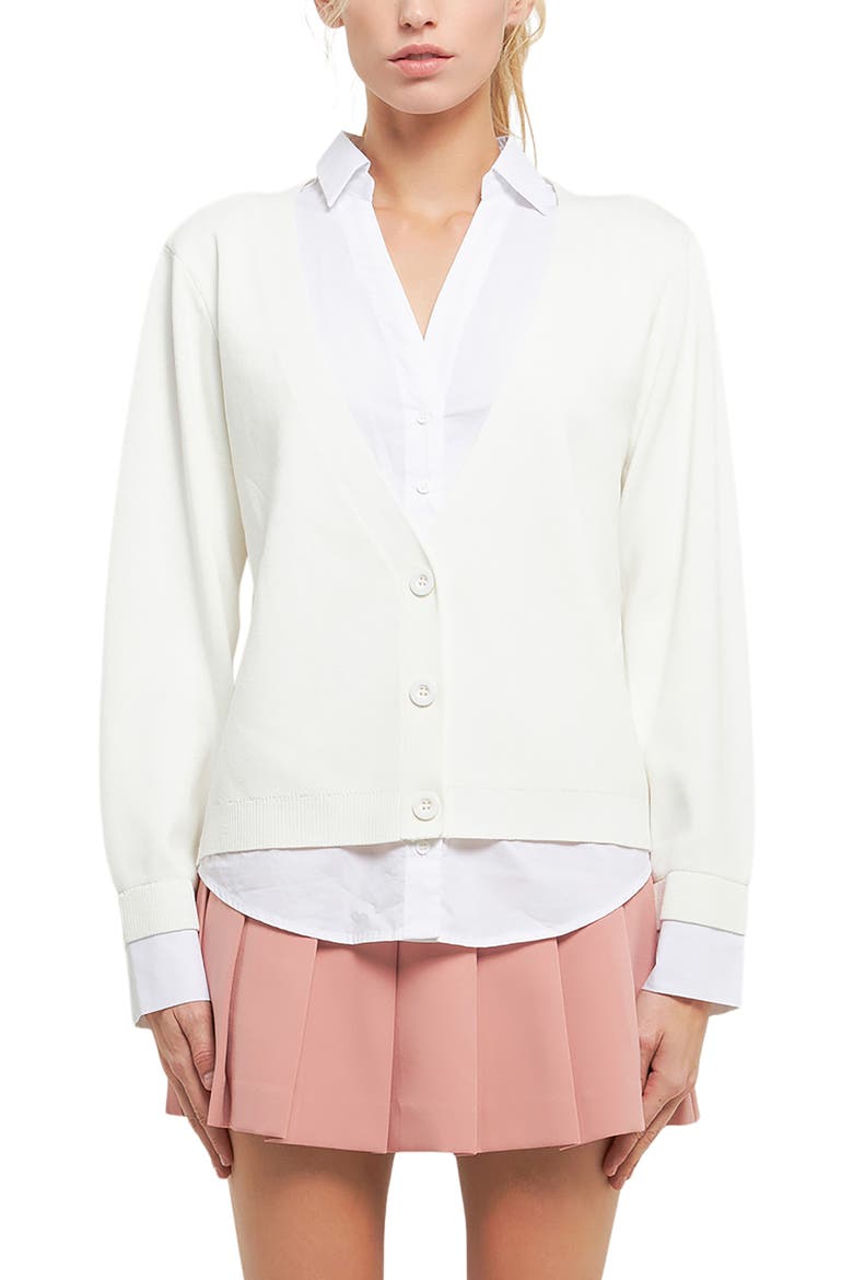 Mixed Media Layered Cardigan, Main, color, CREAMWHITE