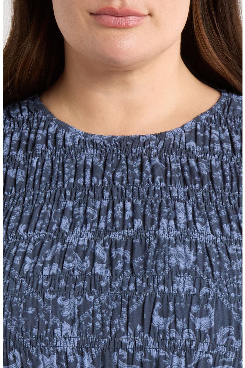 Smocked Bodice Drop Waist Dress, Alternate, color, NAVY- BLUE ORNATE BOHO