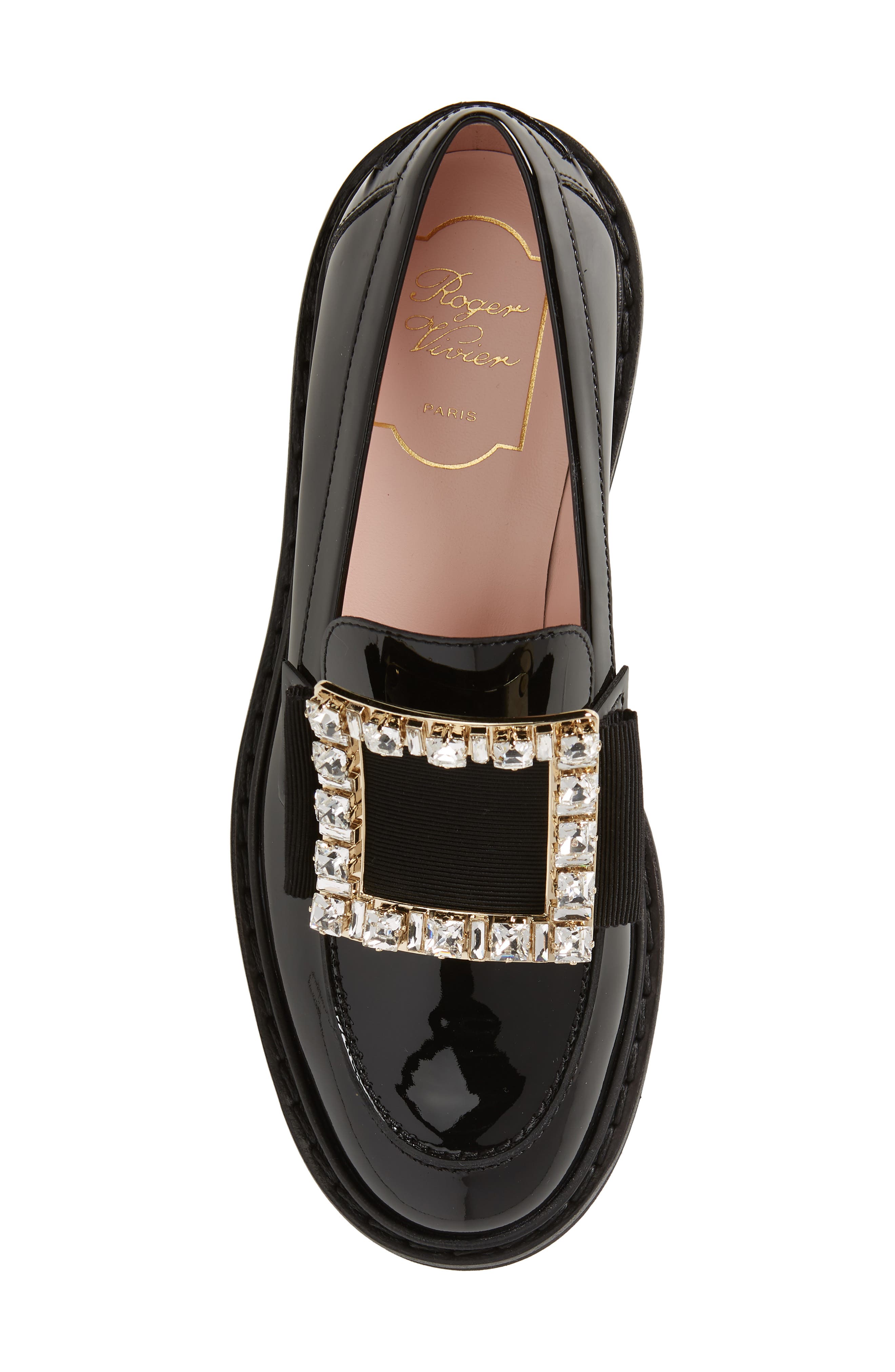 Roger Vivier Viv Rangers Crystal Buckle Loafer, Alternate, color, Black/ Crystal