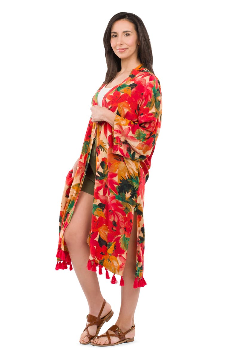 Patricia Nash Floral Tassel Trim Ruana, Alternate, color, Print