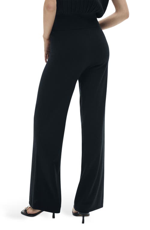 Mango Pull-on Wide Leg Knit Pants In Black
