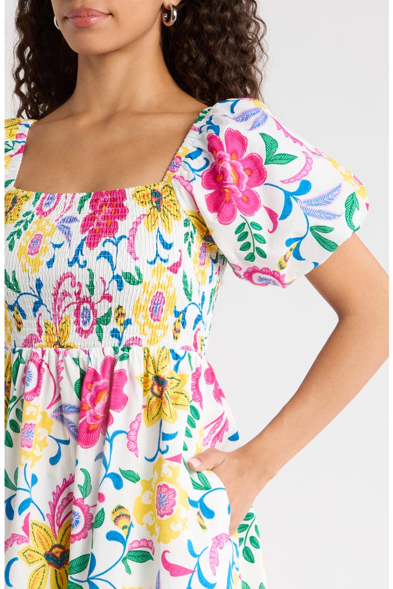 Kress Floral Maray Smocked Midi Dress, Alternate, color, WHITE MULTI