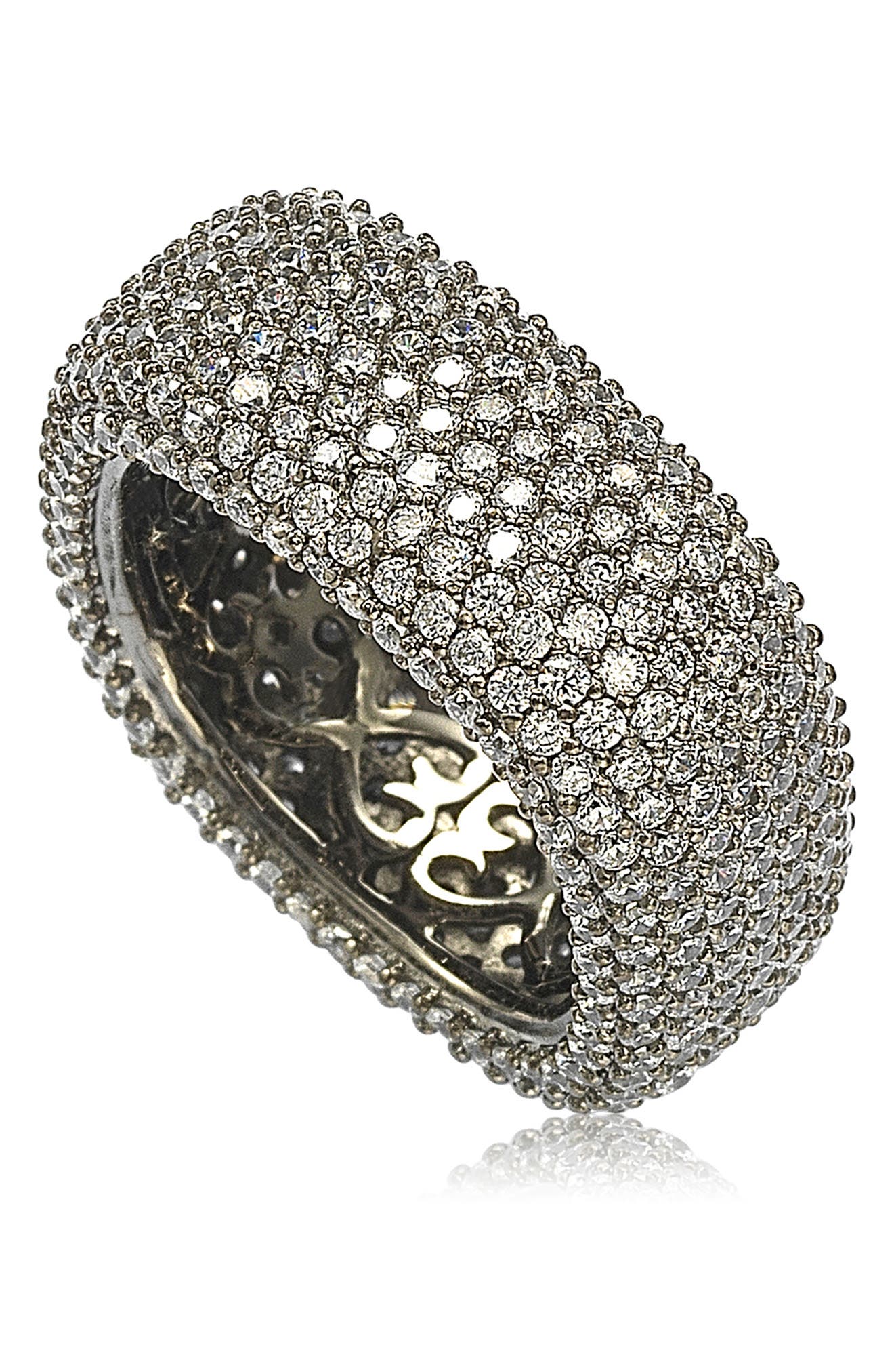 SUZY LEVIAN Blackened Sterling Silver Square White CZ Eternity Band Ring