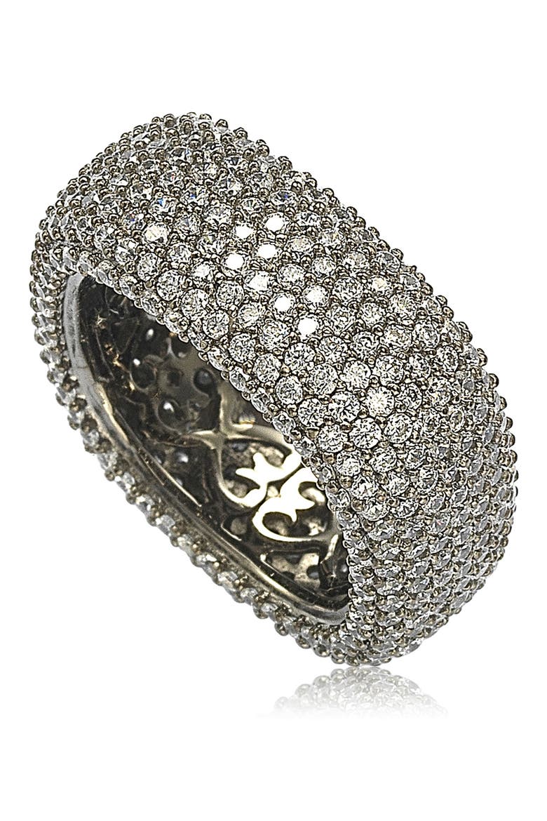 Blackened Sterling Silver Square White CZ Eternity Band Ring, Main, color, BLACK