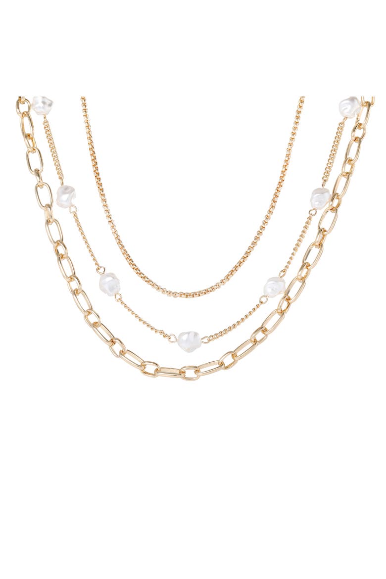 Layered Pearl Drop Chain Necklace, Main, color, Gold