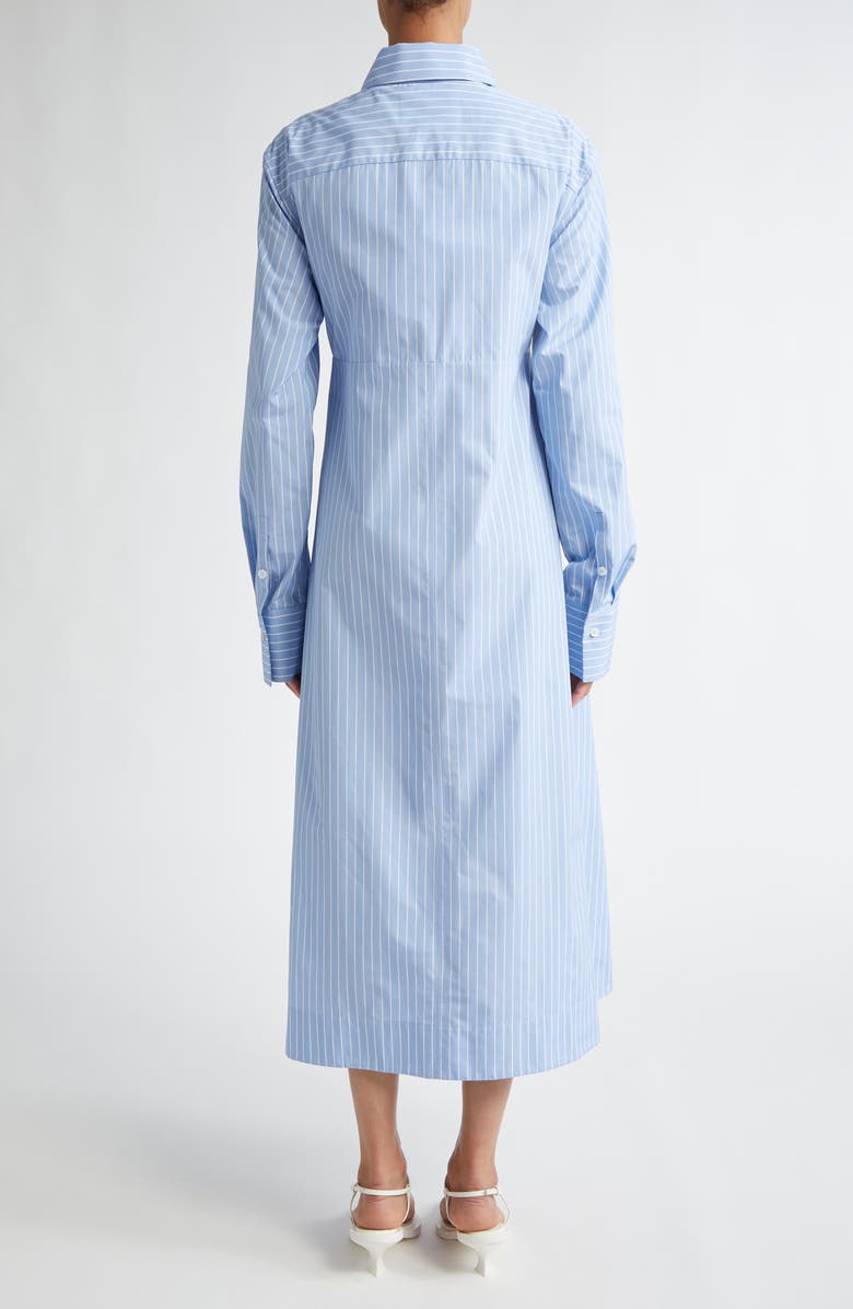 Jil Sander Stripe Tie Waist Long Sleeve Cotton Shirtdress, Alternate, color, Blue Sky