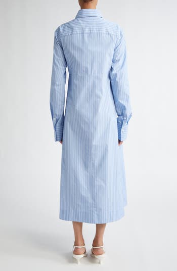 Jil Sander Stripe Tie Waist Long Sleeve Cotton Shirtdress