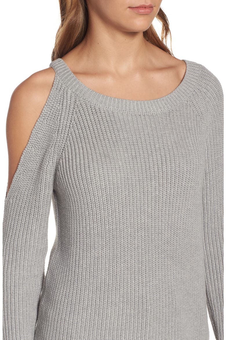 Asymmetrical Cold Shoulder Sweater, Alternate, color, GREY HEATHER
