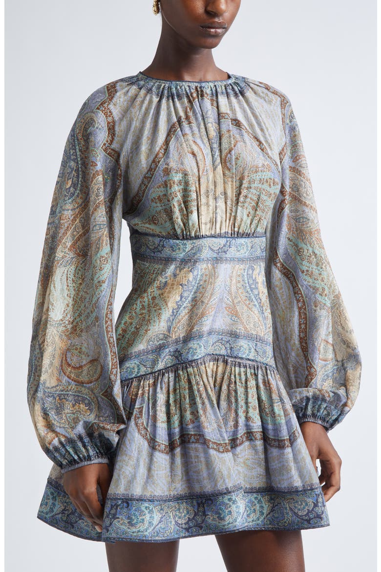 zimmermann bells fit flare mini dress Zimmermann - Bells Blue Paisley Short Dress