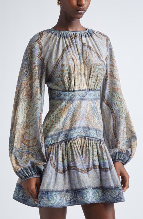 Zimmermann Wanderlust Long Sleeve Fit & Flare Minidress In Blue