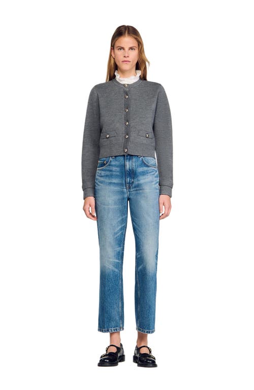Sandro Cardigan With Detachable Ruffle Collar In Gray
