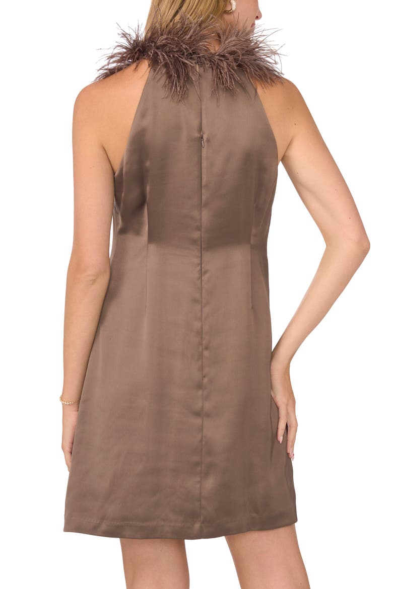 Feather Neck Halter Dress, Alternate, color, MOCHA LATTE