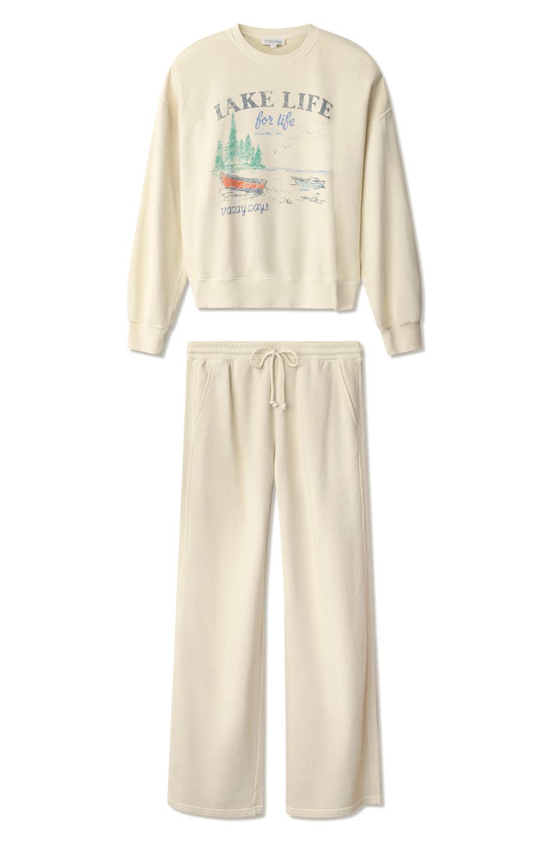 PJ Salvage Washed Away Garment Dye Cotton French Terry Pajamas, Alternate, color, L.bone