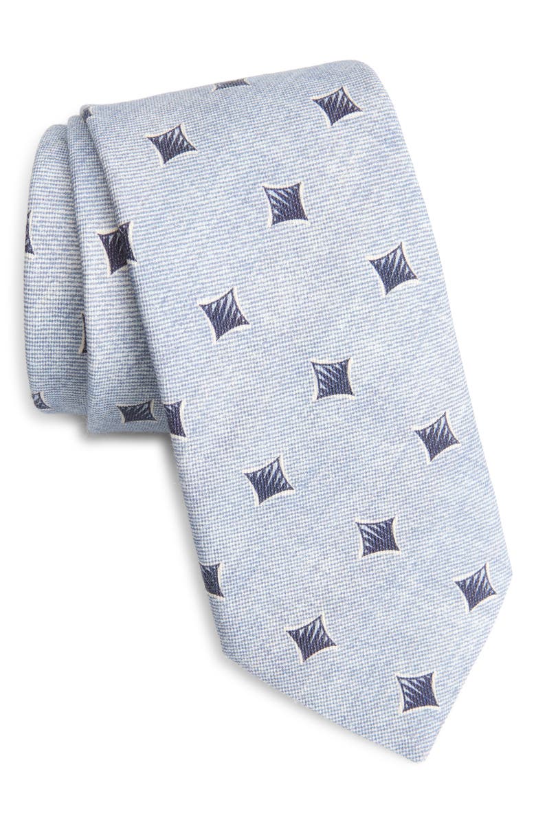 BOSS Geometric Cotton & Wool Tie, Main, color, Light Blue Pastel/ Purple