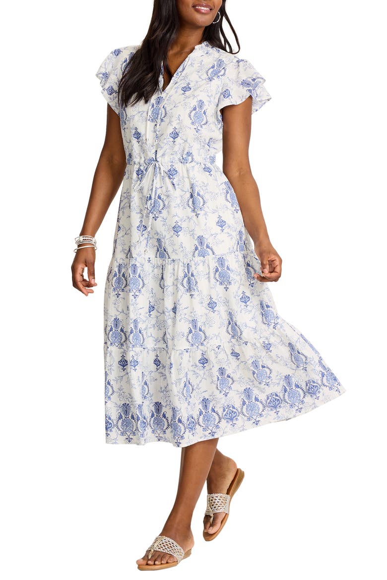 Noble Pineapple Midi Dress, Alternate, color, WHITE/ BLUE