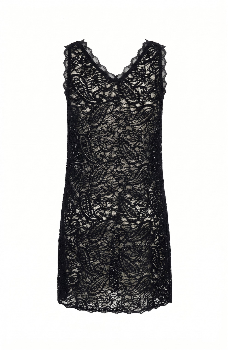 Modenaire Sleeveless Lace Mini Dress, Alternate, color, Black