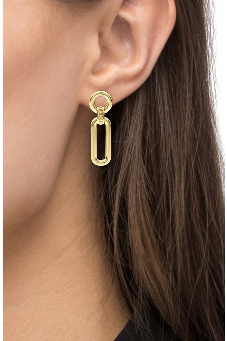 Signature Caviar Smooth Link Drop Earrings, Alternate, color, GOLD