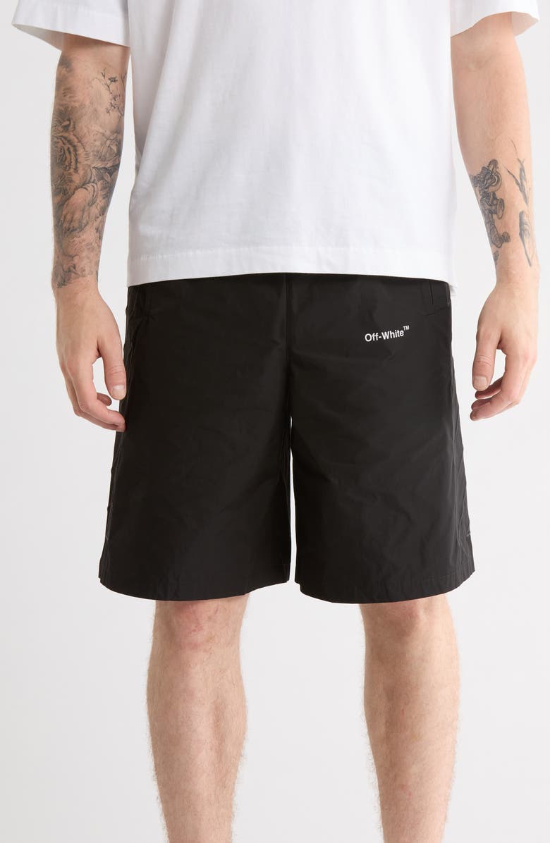 Off-White Diagonal Outline Track Shorts, Main, color, Black