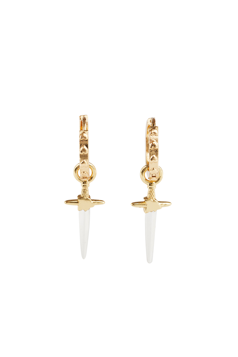Rose & Dagger Huggie Earrings, Alternate, color, Gold
