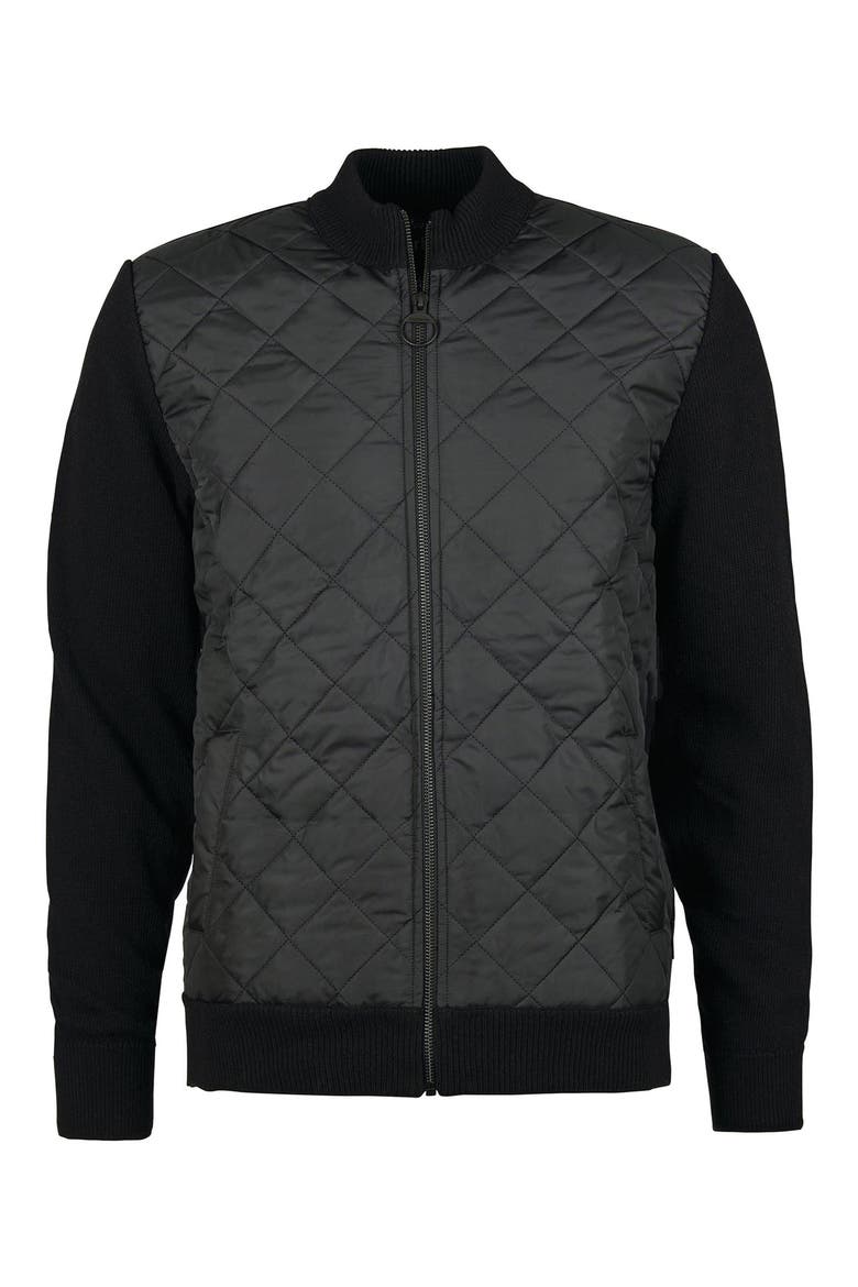 Essential Diamond Quilt Contrast Zip Sweater, Alternate, color, BLACK