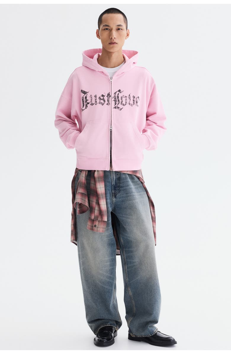 H&M Oversized Fit Zip-through Hoodie, Alternate, color, Pink/Just Love