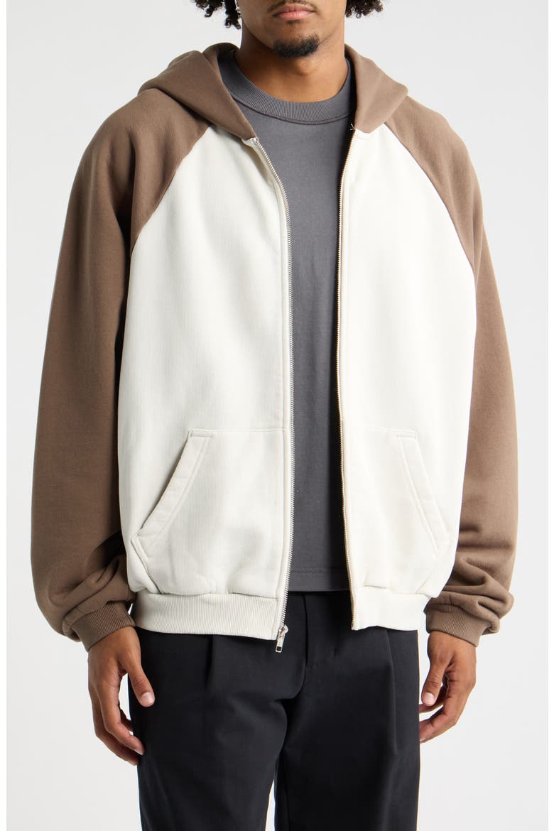 Ragglan Colorblock Zip Hoodie, Main, color, BONE/ BROWN