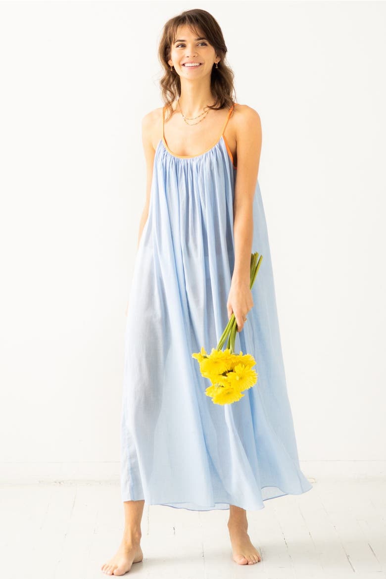 The Marigold Cotton Lounge Dress, Alternate, color, Periwinkle/Neon Pink