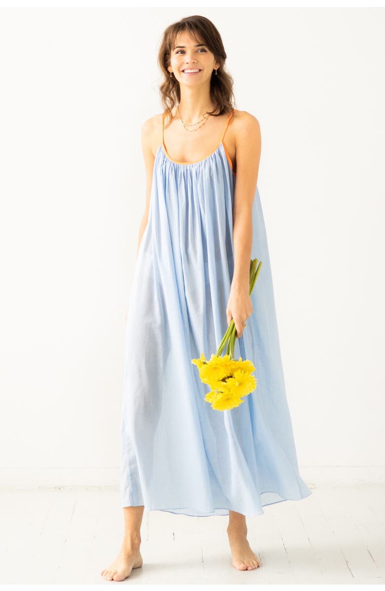 SALUA The Marigold Cotton Lounge Dress, Alternate, color, Periwinkle/Neon Pink