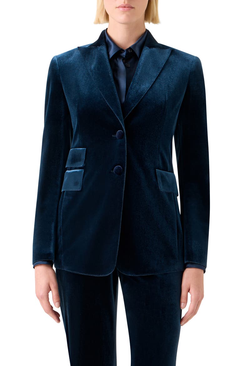 Percival Velvet Neoprene Blazer, Main, color, DENIM BLUE
