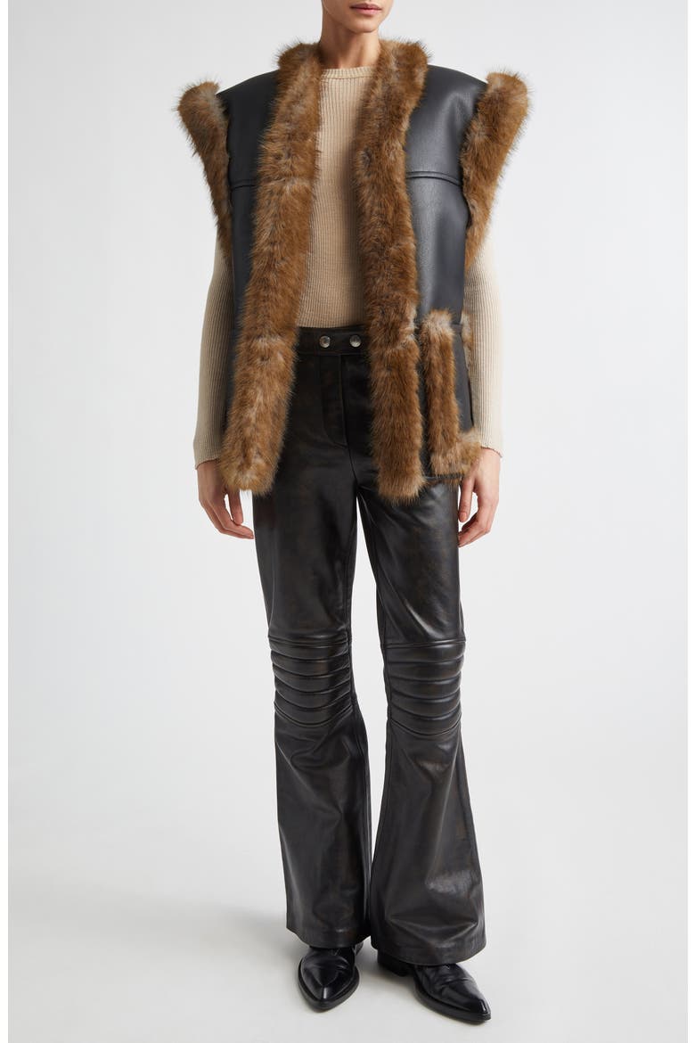 Cassia Reversible Faux Leather & Faur Fur Vest, Alternate, color, BLACK/ BROWN