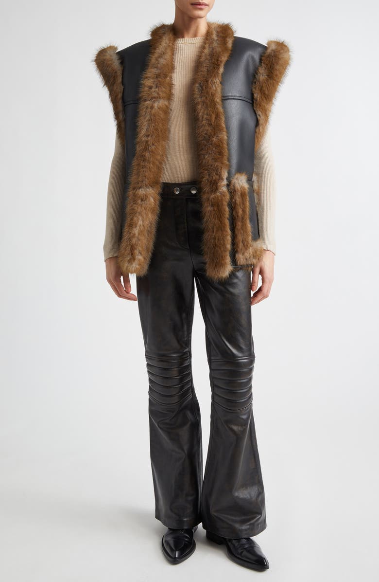 Stand Studio Cassia Reversible Faux Leather 
Faur Fur Vest, Alternate, color, Black/ Brown