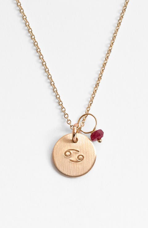 14k-Gold Fill & Semiprecious Birthstone Zodiac Mini Disc Necklace