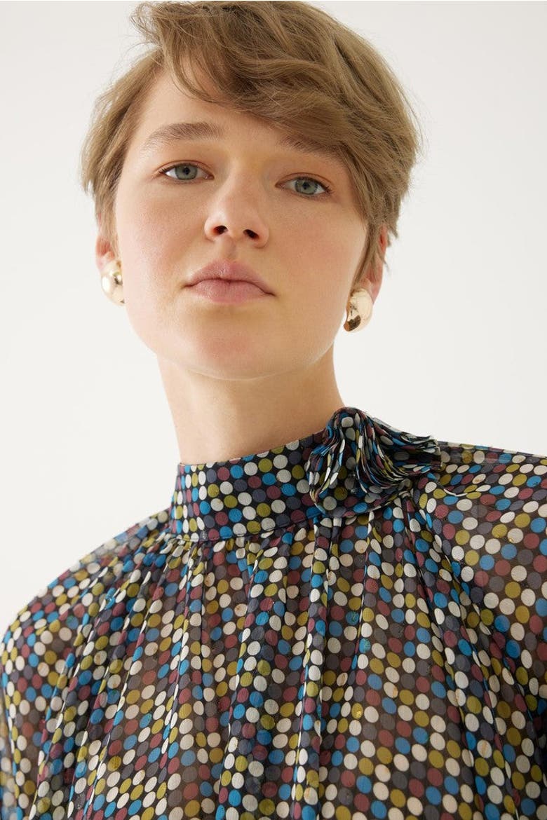 Printed Mock Neck Blouse, Alternate, color, MULTICOLOR