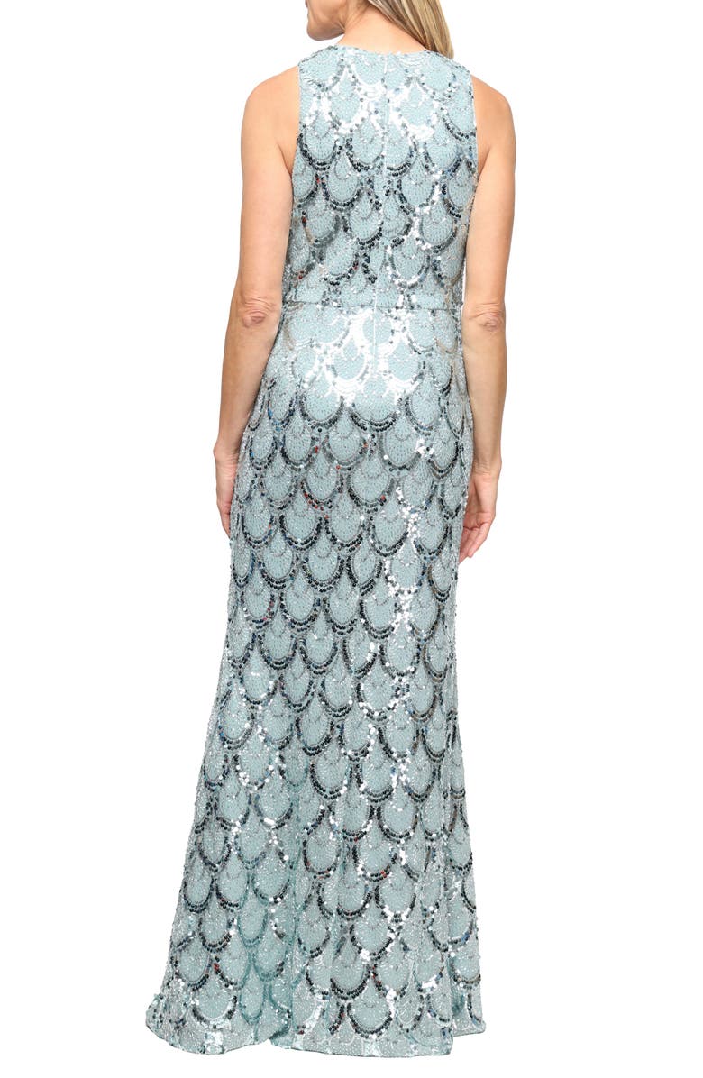Alex Evenings Sequin Sleeveless Column Gown, Alternate, color, Sea