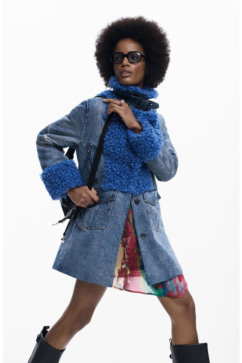 Denim & Faux Shearling Coat, Alternate, color, DENIM