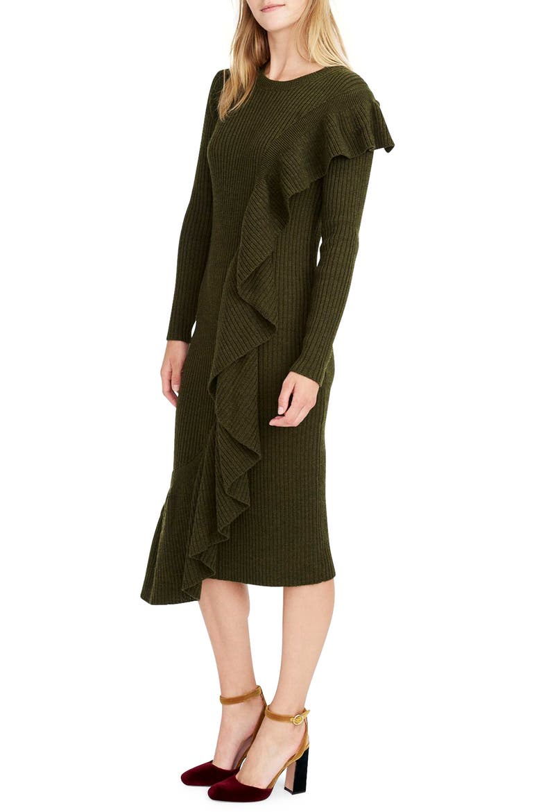 Collection Ruffle-Front Sweater Dress, Main, color, HEATHER OLIVE