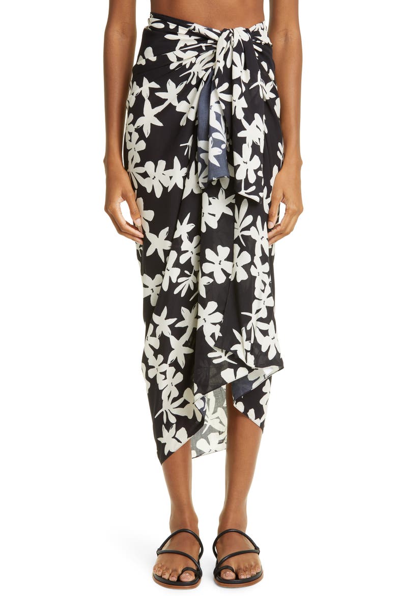 Sea Floral Sarong, Main, color, BLACK