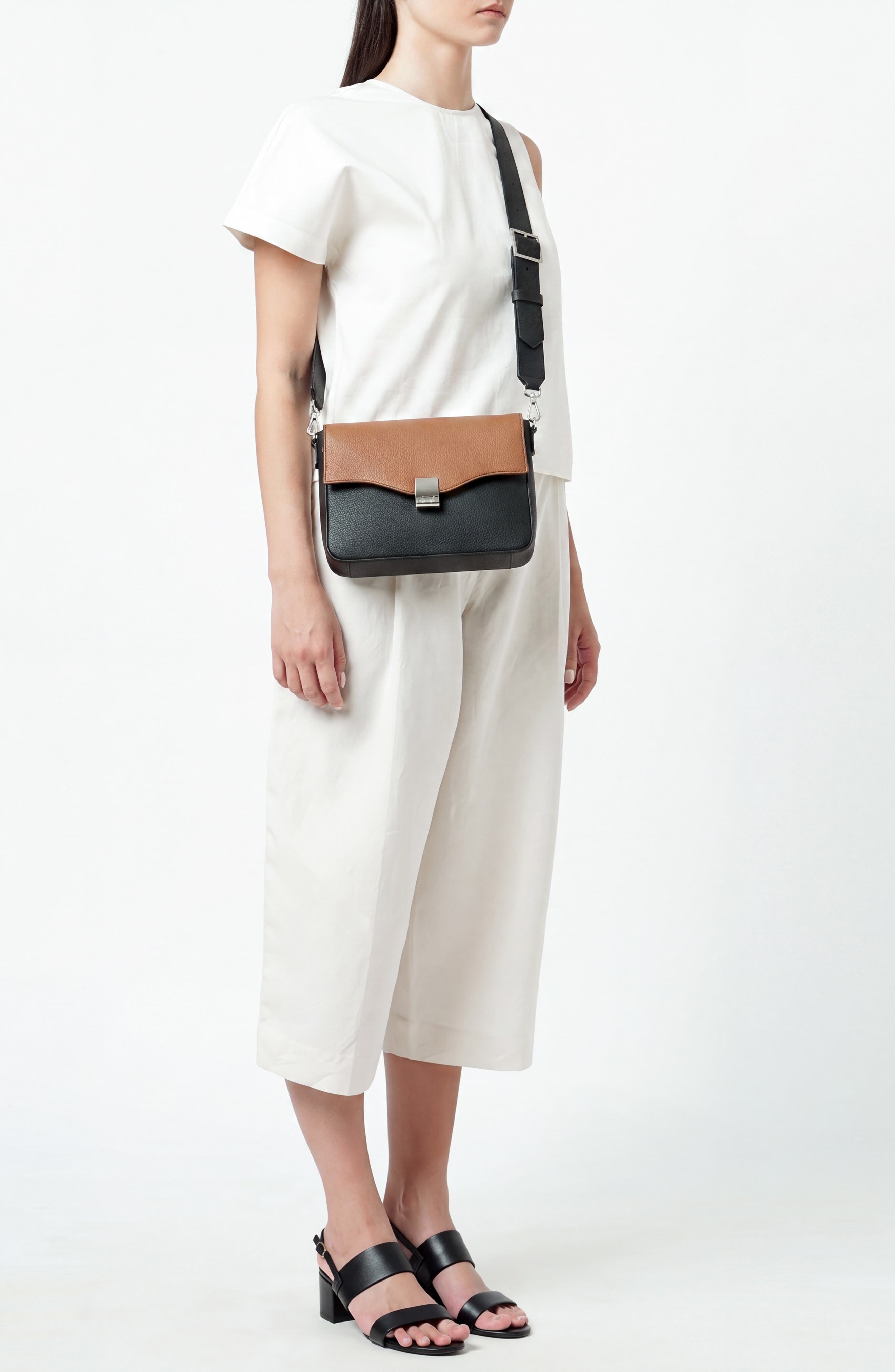Leather Slouchy Flap Crossbody Bag, Alternate, color, TAN/ BLACK
