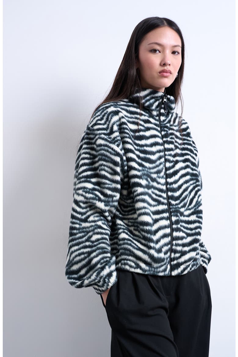 Zebra Zip Through Fleece Jacket, Main, color, BLACK MULTI