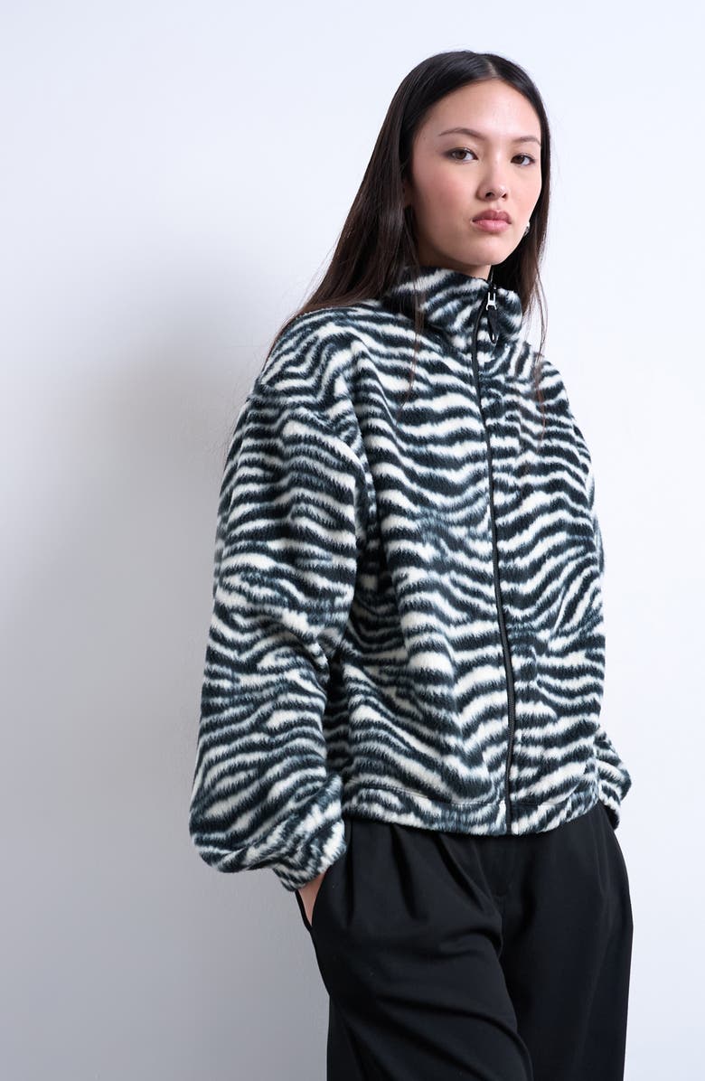 Topshop Zebra Zip Through Fleece Jacket, Main, color, Black Multi