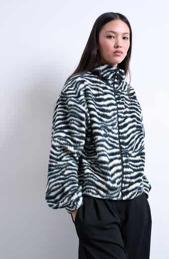 Topshop Zebra Zip Through Fleece Jacket