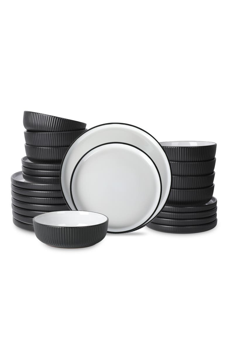 Laro Stoneware 24-Piece Dinnerware Set, Main, color, Black