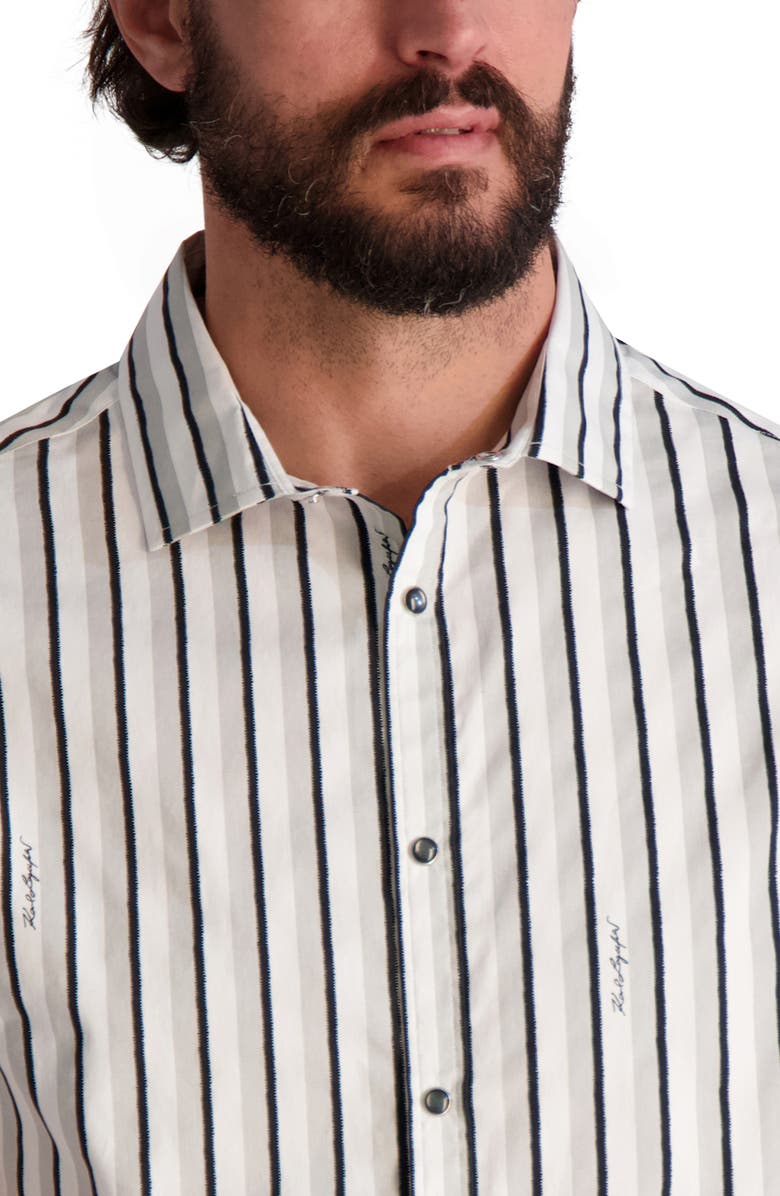 KARL LAGERFELD PARIS Stripe Short Sleeve Button-Up Shirt, Alternate, color,