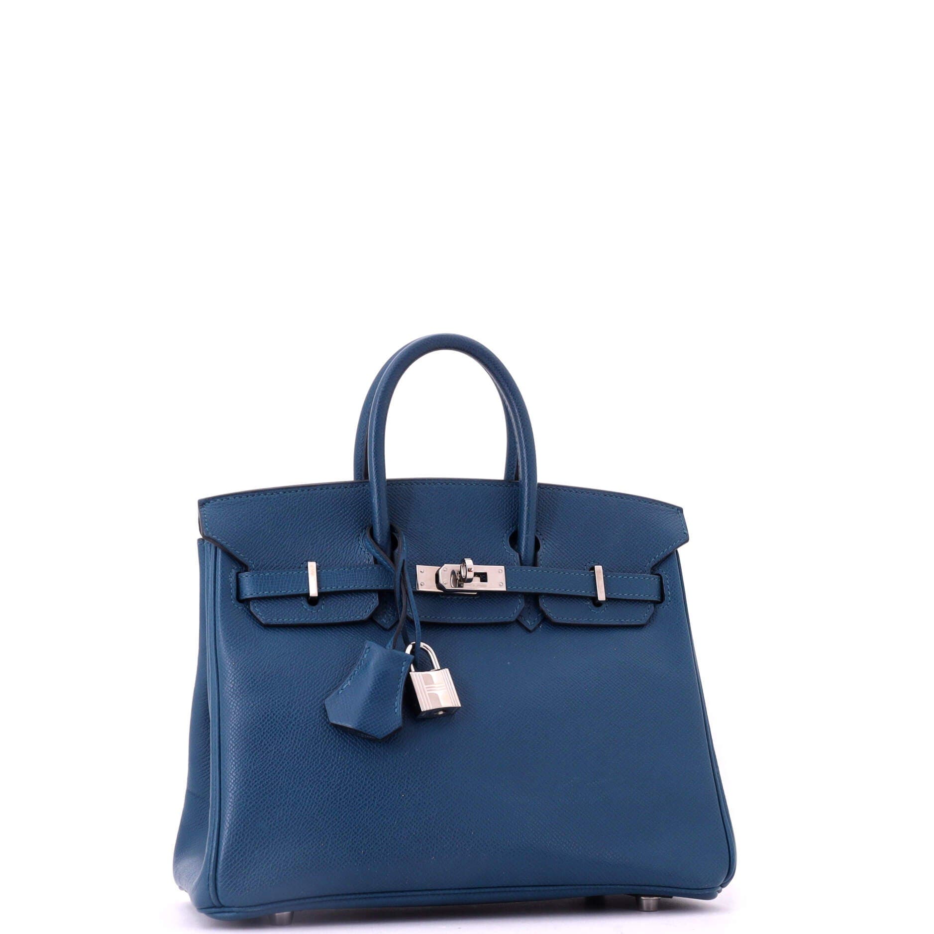 Pre-Owned Hermes Birkin Handbag Blue Epsom with Palladium Hardware 25, Alternate, color, Colvert