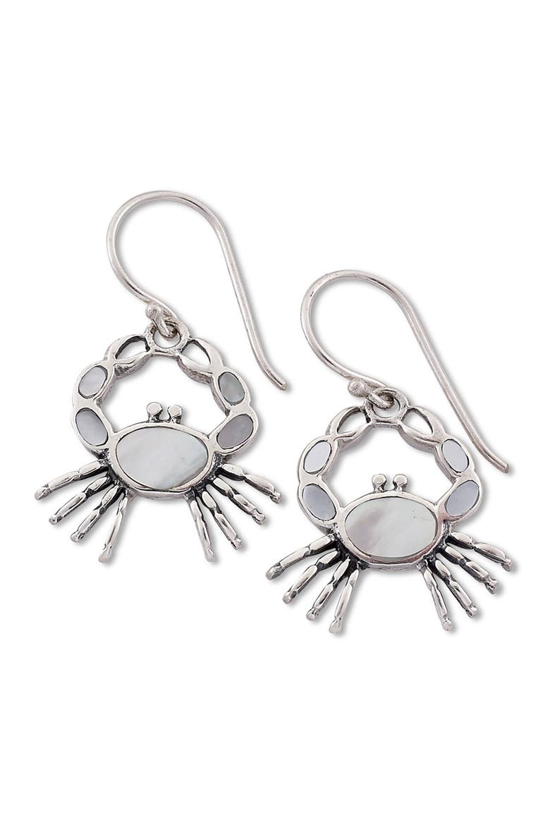 Sterling Silver Mother of Pearl Crab Earrings, Main, color, WHITE
