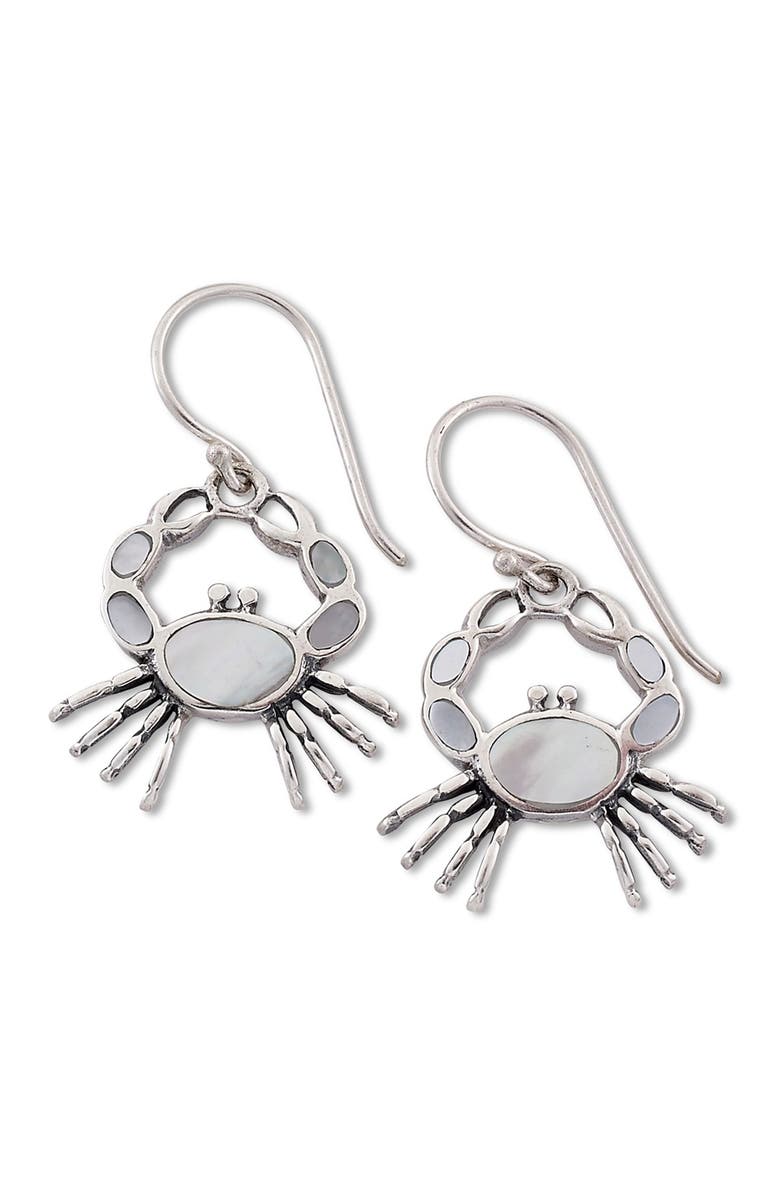 SAMUEL B. Sterling Silver Mother of Pearl Crab Earrings, Main, color, White