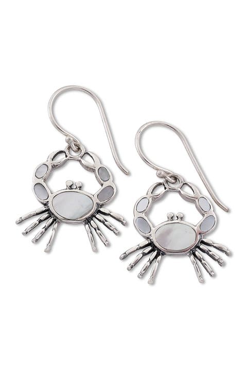 Sterling Silver Mother of Pearl Crab Earrings