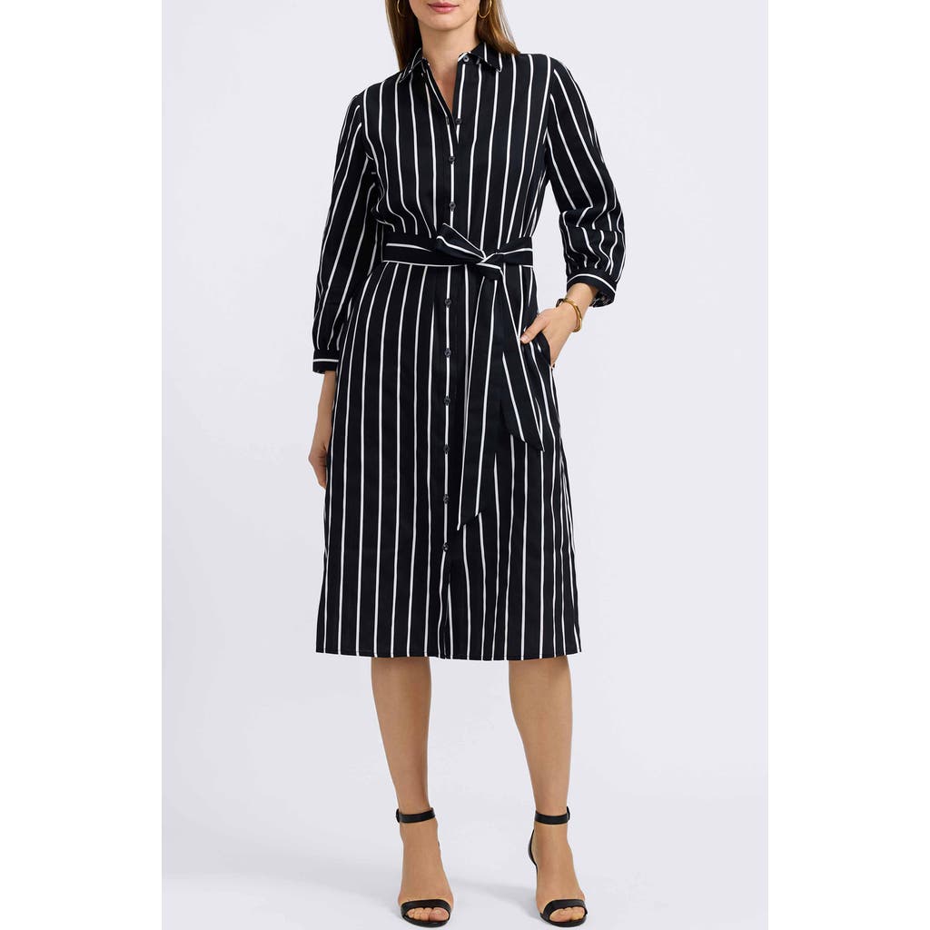 Foxcroft Esther Stripe Cotton Shirtdress In Black