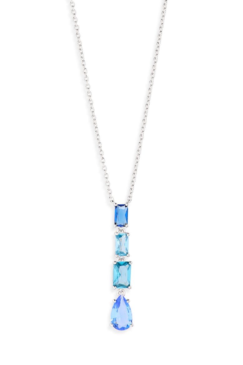 Spencer Blue Cubic Zirconia Y-Necklace, Main, color, RHODIUM